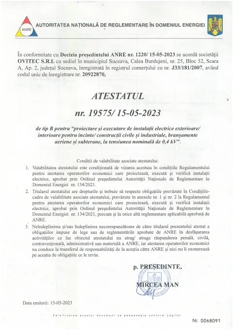 Document: ANRE — instalații electrice